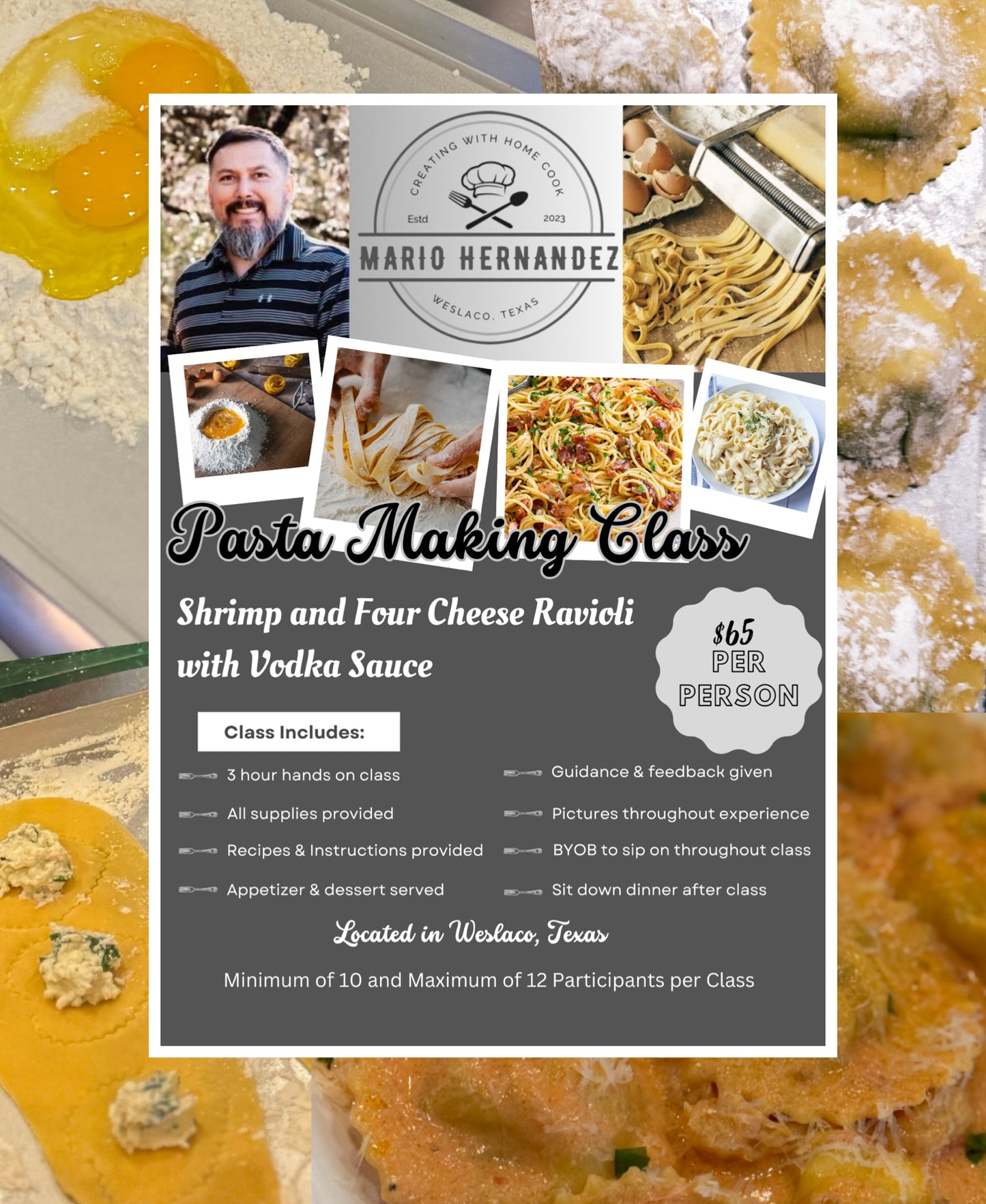Saturday, August 22, 2026 5-9 PM- Shrimp and Four Cheese Ravioli with Vodka Sauce