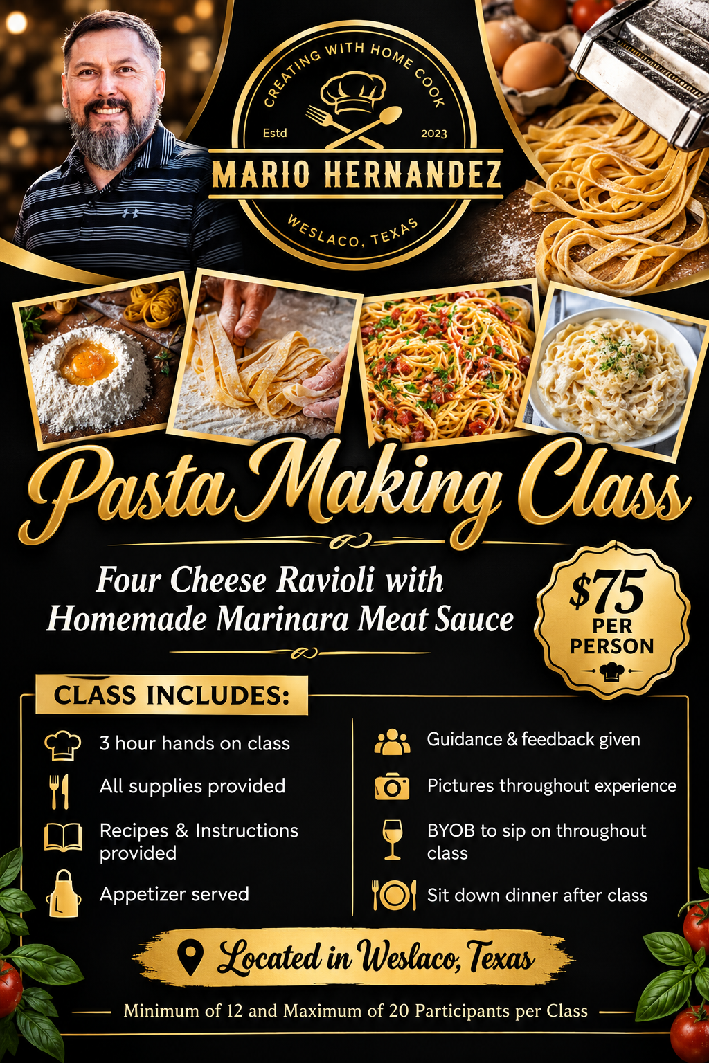 Saturday, October 3rd 2026 5-8 PM- Four Cheese Ravioli with Homemade Marinara Meat Sauce