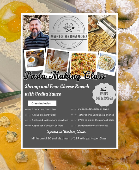 Friday, August 7, 2026 7-10 PM- Shrimp and Four Cheese Ravioli with Vodka Sauce