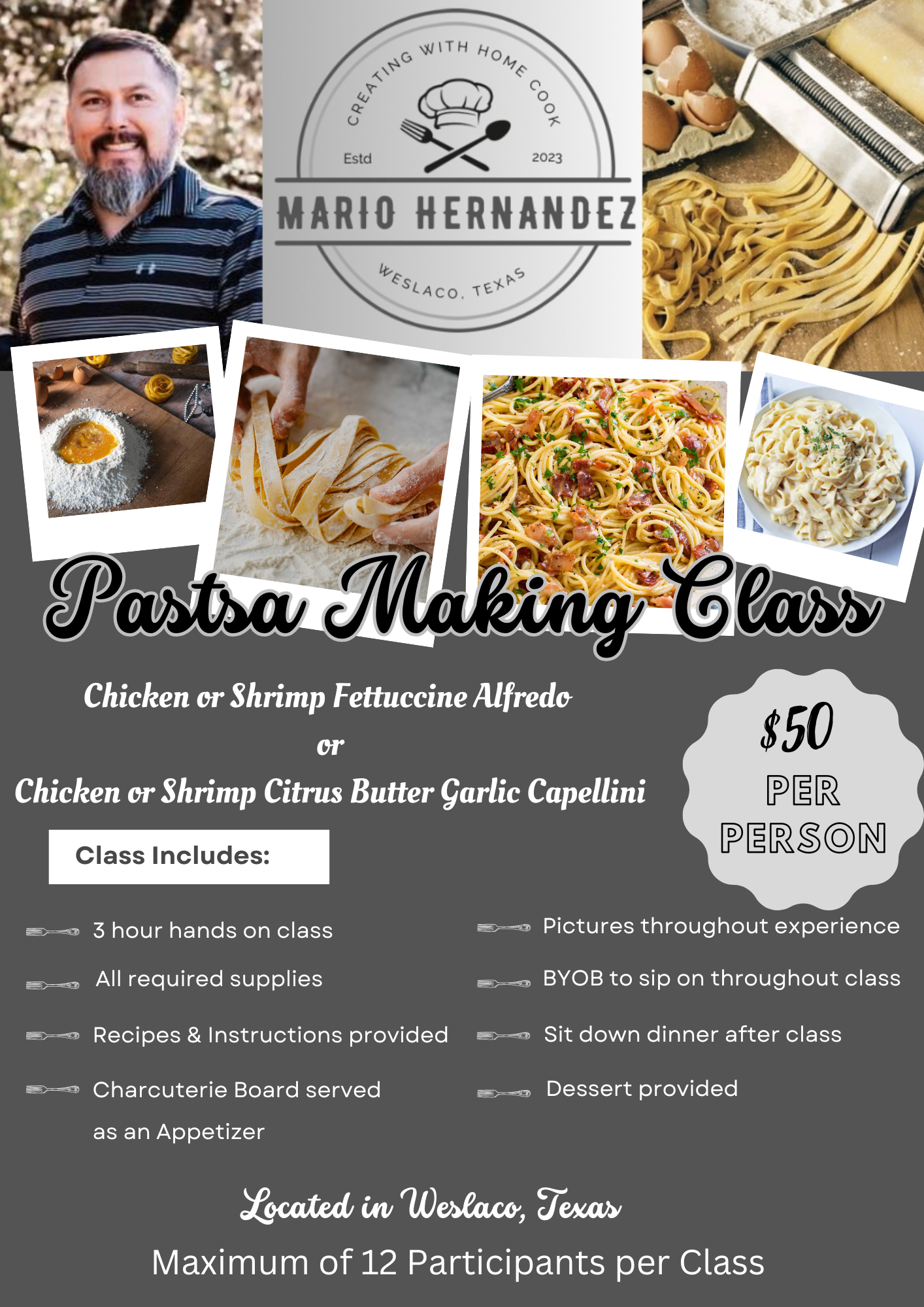 Saturday, September 5th 2026 5-8 PM- Fettuccine Alfredo or Citrus Butter Garlic Capellini